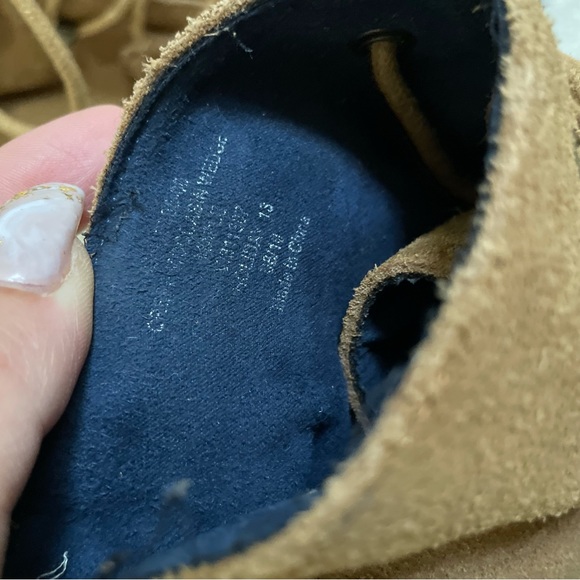 Gap 10 crepe moccasin wedge ankle boots lace up Maple brown tan leather suede - Picture 9 of 11